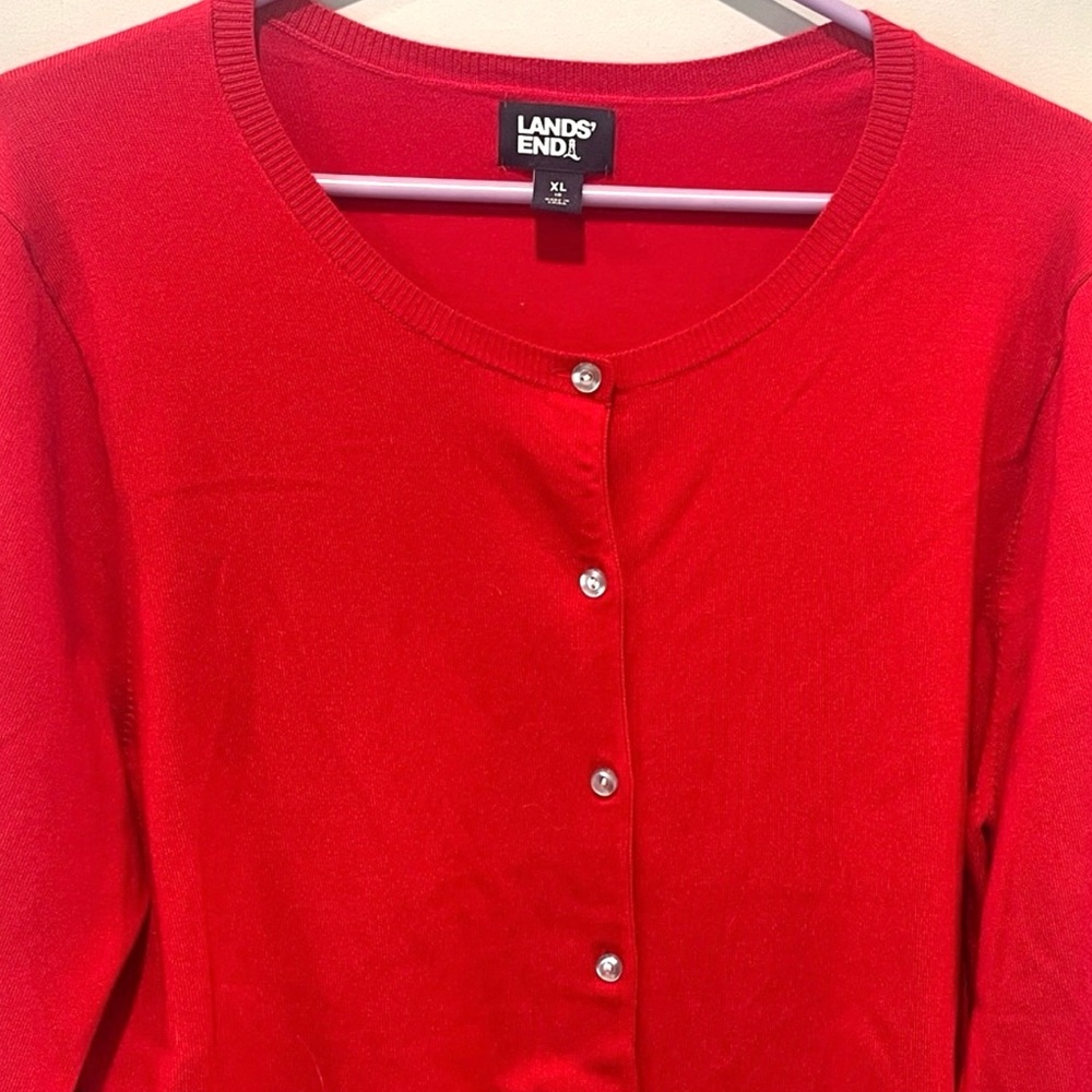 Lands' End Red Long Sleeve Button Up Cardigan Sweater Women’s Size XL NWOT - Picture 5 of 8